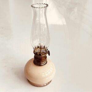 Vintage Miniature Italian Hurricane Lamp Ivory Glass Oil Lamp 8” nWOT